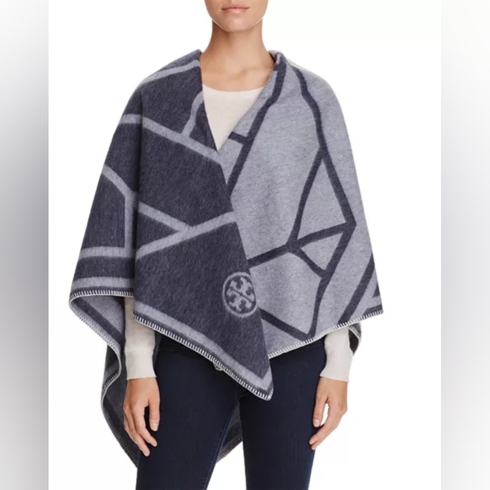 TORY BURCH FRET WHIPSTITCH BLANKLET WRAP AUTHENTIC